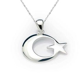 pilelistore 925 Ayar Gümüş Ay Yıldız Bayrak Gümüş Kolye