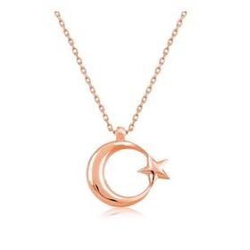 pilelistore 925 Ayar Gümüş Ay Yıldız Kadın Gümüş Kolye