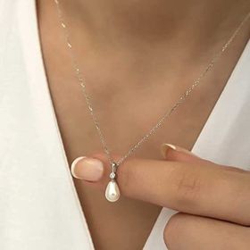 pilelistore 925 Ayar Gümüş Damla İnci Kadın Gümüş Kolye