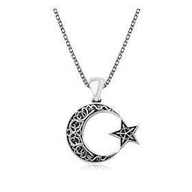 Pilelistore 925 Ayar Gümüş Desenli Ay Yıldız Erkek Gümüş Kolye