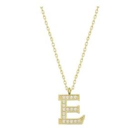 pilelistore 925 Ayar Gümüş Gold E Harfi Kadın Gümüş Kolye