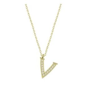 Pilelistore 925 Ayar Gümüş Gold V Harfi Kadın Gümüş Kolye