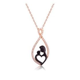 pilelistore 925 Ayar Gümüş Kalpli Anne Çocuk Gümüş Kolye
