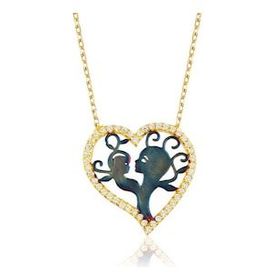 pilelistore 925 Ayar Gümüş Kalpli Anne Çocuk Gümüş Kolye