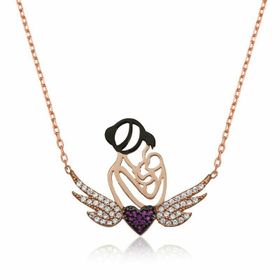 pilelistore 925 Ayar Gümüş Kalpli Anne ve Çocuk Gümüş Kolye