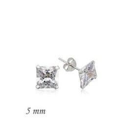 Pilelistore 925 Ayar Gümüş Kare Tek Taş Zirkon Küpe - 5 mm