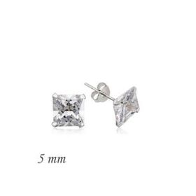 Pilelistore 925 Ayar Gümüş Kare Tek Taş Zirkon Küpe - 5 mm