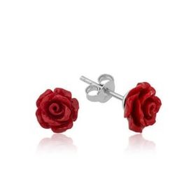 Pilelistore 925 Ayar Gümüş Kırmızı Gül Küpe