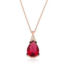 pilelistore 925 Ayar Gümüş Kırmızı Topaz Damla Kolye