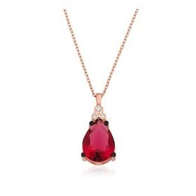 pilelistore 925 Ayar Gümüş Kırmızı Topaz Damla Kolye