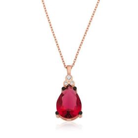 pilelistore 925 Ayar Gümüş Kırmızı Topaz Damla Kolye