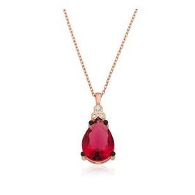 pilelistore 925 Ayar Gümüş Kırmızı Topaz Damla Kolye