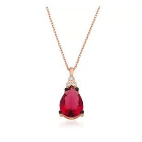 pilelistore 925 Ayar Gümüş Kırmızı Topaz Damla Kolye