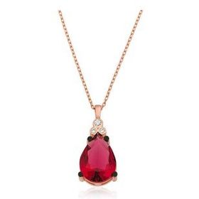pilelistore 925 Ayar Gümüş Kırmızı Topaz Damla Kolye