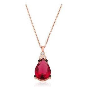 pilelistore 925 Ayar Gümüş Kırmızı Topaz Damla Kolye