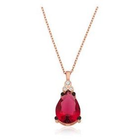 pilelistore 925 Ayar Gümüş Kırmızı Topaz Damla Kolye