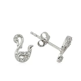 Pilelistore 925 Ayar Gümüş Kuğu Çivili Küpe