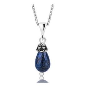 pilelistore 925 Ayar Gümüş Lapis Doğal Taş Kadın Gümüş Kolye