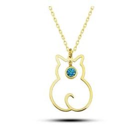 Pilelistore 925 Ayar Gümüş Mart Ayı Doğum Taşı Kedi Kadın Kolye