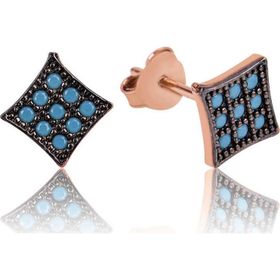 Pilelistore 925 Ayar Gümüş Mavi Kare Çivili Küpe