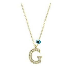 Pilelistore 925 Ayar Gümüş Nazar G Harfi Kadın Kolye