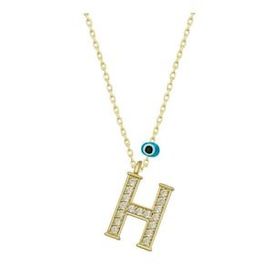 pilelistore 925 Ayar Gümüş Nazar Gold H Harfi Kadın Gümüş Kolye