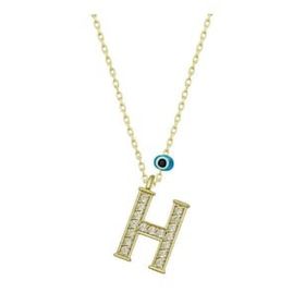 pilelistore 925 Ayar Gümüş Nazar Gold H Harfi Kadın Gümüş Kolye