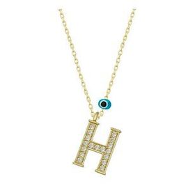 pilelistore 925 Ayar Gümüş Nazar Gold H Harfi Kadın Gümüş Kolye