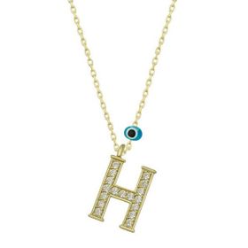 pilelistore 925 Ayar Gümüş Nazar Gold H Harfi Kadın Gümüş Kolye