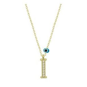pilelistore 925 Ayar Gümüş Nazar Gold I Harfi Kadın Gümüş Kolye