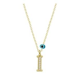 pilelistore 925 Ayar Gümüş Nazar Gold I Harfi Kadın Gümüş Kolye