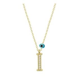 pilelistore 925 Ayar Gümüş Nazar Gold I Harfi Kadın Gümüş Kolye