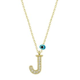 pilelistore 925 Ayar Gümüş Nazar Gold J Harfi Kadın Gümüş Kolye