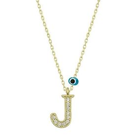 pilelistore 925 Ayar Gümüş Nazar Gold J Harfi Kadın Gümüş Kolye