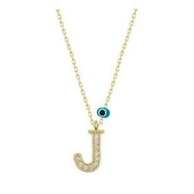 pilelistore 925 Ayar Gümüş Nazar Gold J Harfi Kadın Gümüş Kolye