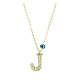 pilelistore 925 Ayar Gümüş Nazar Gold J Harfi Kadın Gümüş Kolye