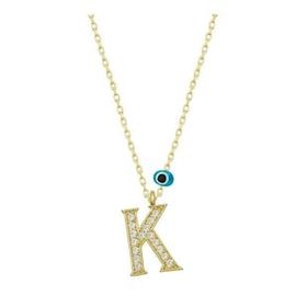pilelistore 925 Ayar Gümüş Nazar Gold K Harfi Kadın Gümüş Kolye