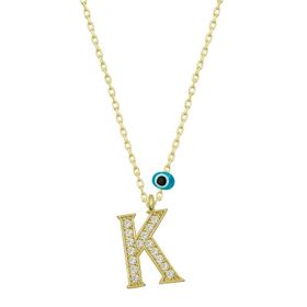 pilelistore 925 Ayar Gümüş Nazar Gold K Harfi Kadın Gümüş Kolye