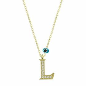 pilelistore 925 Ayar Gümüş Nazar Gold L Harfi Kadın Gümüş Kolye