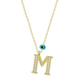 pilelistore 925 Ayar Gümüş Nazar Gold M Harfi Kadın Gümüş Kolye