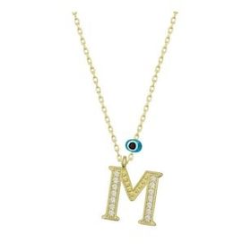 pilelistore 925 Ayar Gümüş Nazar Gold M Harfi Kadın Gümüş Kolye