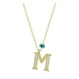 pilelistore 925 Ayar Gümüş Nazar Gold M Harfi Kadın Gümüş Kolye