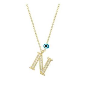 pilelistore 925 Ayar Gümüş Nazar Gold N Harfi Kadın Gümüş Kolye