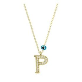pilelistore 925 Ayar Gümüş Nazar Gold P Harfi Kadın Gümüş Kolye
