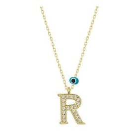 pilelistore 925 Ayar Gümüş Nazar Gold R Harfi Kadın Gümüş Kolye
