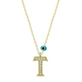 pilelistore 925 Ayar Gümüş Nazar Gold T Harfi Kadın Gümüş Kolye