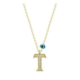 pilelistore 925 Ayar Gümüş Nazar Gold T Harfi Kadın Gümüş Kolye