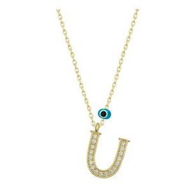 pilelistore 925 Ayar Gümüş Nazar Gold U Harfi Kadın Gümüş Kolye