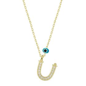 pilelistore 925 Ayar Gümüş Nazar Gold U Harfi Kadın Gümüş Kolye
