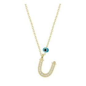 pilelistore 925 Ayar Gümüş Nazar Gold U Harfi Kadın Gümüş Kolye